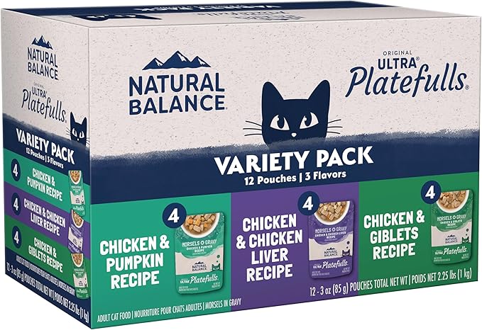 Natural Balance Platefulls Variety Pack - Chicken Morsels in Gravy Wet Cat Food, Chicken Cat Food Variety Pack, 3 oz., Case of 12