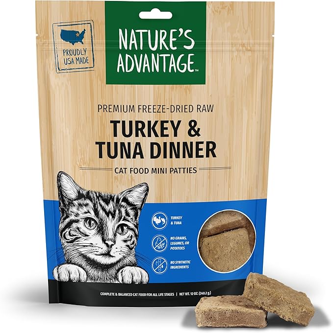 Nature's Advantage Freeze-Dried Raw Turkey & Tuna Dinner Cat Food Mini Patties, 12 oz | Grain Free, High Protein Nutrition