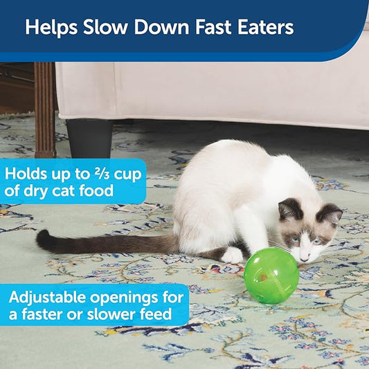 PetSafe SlimCat Interactive Feeder - Combines Play with Mealtime - Adjustable Portions - BPA-Free Plastic - Slow Feeder for Digestion - Lightweight, Dishwasher-Safe Toy - Green
