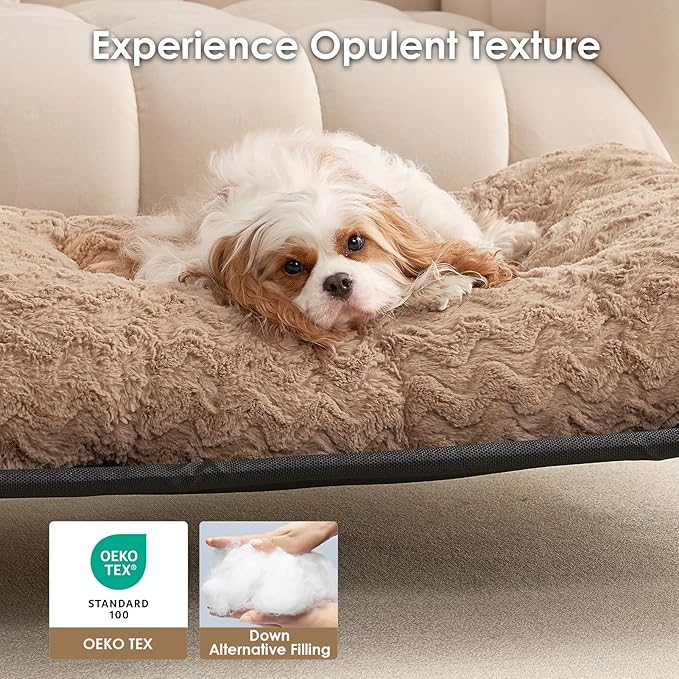 EHEYCIGA Washable Small Dog Bed for Crate 23x18 Inch, Reversible Kennel Pad for Puppy Weight Up to 25 lbs, Plush and Comfy Pet Sleeping Mat, Camel