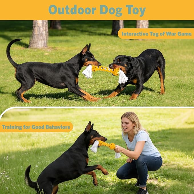 Durable Rubber with Pure Cotton Tassels for Medium and Large Breeds, Indoor Dog Chew Toy for Boredom Buster, Outdoor Fetch and Chase Toy for Excess Energy Relief, Cream Flavor, Yellow/White