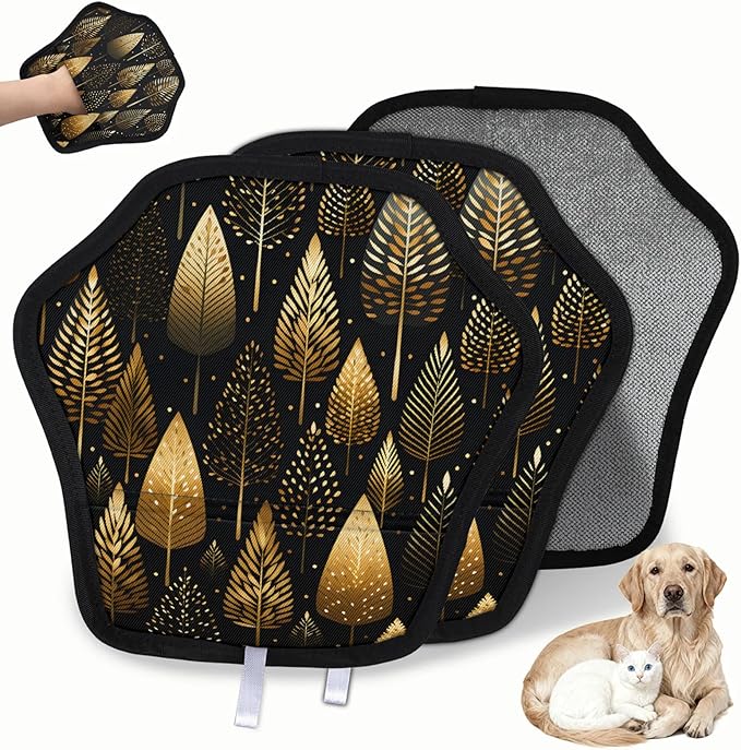 Reusable Pet Hair Removal Glove Trees Themed Magic Brush for Cat & Dog Hair Remover for Car, Sofa, Bedding, Clothes - 9x9 Mitt Washable