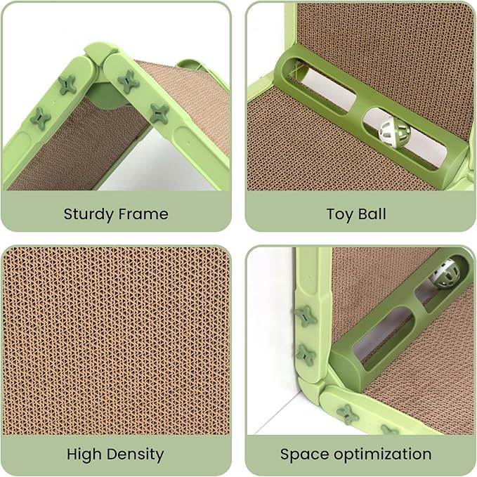 L Shape Cat Scratcher, 26.8 Inch Cat Scratchers for Indoor Cats, Protecting Furniture Cat Scratch Pad, Cardboard Cat Scratching with Ball Toy, Catnip, Large (Green)