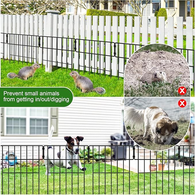 Decorative Garden Fence, 17in x 27ft, Metal Animal Barrier, 10 Pack, Metal Garden Fence Edging, Rabbit and Dog Ground Defense No-Dig Fence for Patio Patio Outdoor Flower Bed Edge Decoration