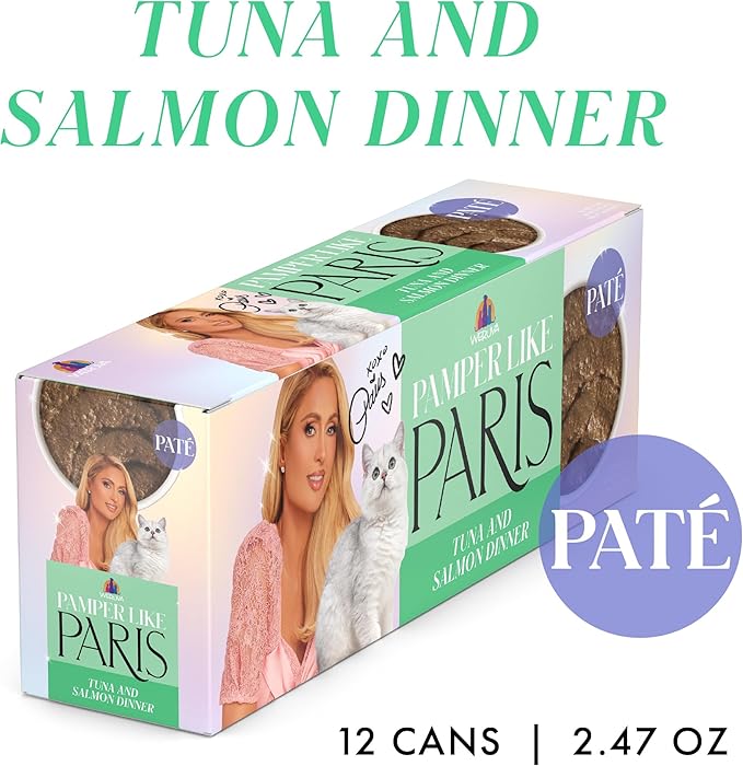 Weruva Paris Hilton Pamper Like Paris Natural Grain Free Wet Cat Food, Tuna and Salmon Paté, 2.47oz Can (Pack of 12)