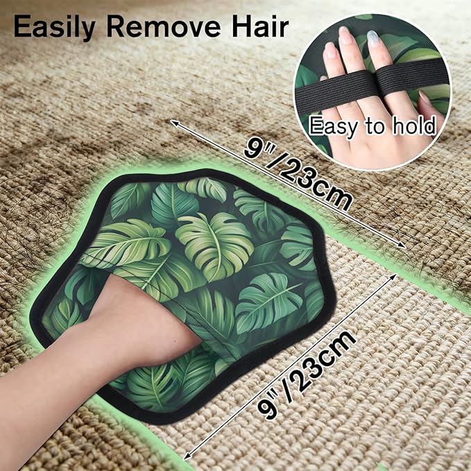 Botanical Palm Leaves Electrostatic Pet Hair Removal Glove for Cats & Dogs - Reusable Grooming Mitt for Couch, Carpet, Car Seat & Laundry - Large 9x9 Inch