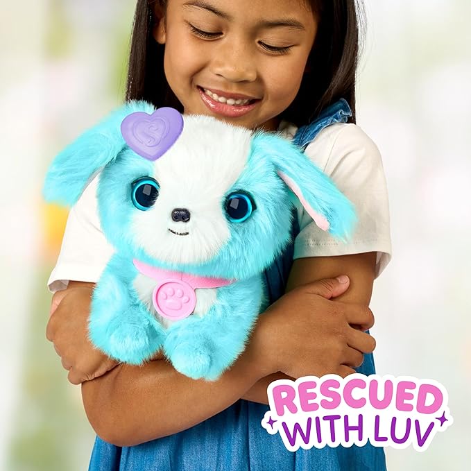 SCRUFFALUVS Blue Surprise Pet, Mystery Plush Toys, Stuffed Animals, Wash to Reveal 1 of 3 Rescue Surprise Toy Pets: Puppy, Bunny, or Kitty - Includes 8.7" Deluxe Carrier - Styles May Vary