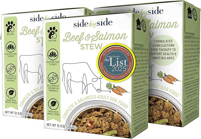 Side by Side Beef & Salmon Stew - Neutral Wet Dog Food & Dog Food Topper - Made with Nutrients & Whole Raw Ingredients - Human-Grade, No Artificial Additives or Fillers - USA Made (12.5 oz, 3-Pack)