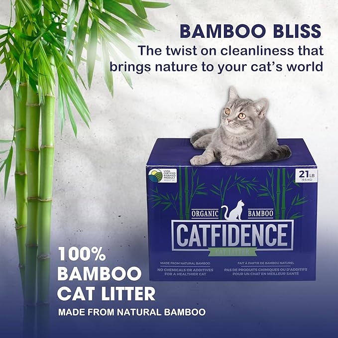Catfidence® Organic Bamboo Cat Litter, Unscented, Dust-Free & Fast-Drying, Long-Lasting Odor Control, Multi-Cat Friendly (21lb (Pack of 3))