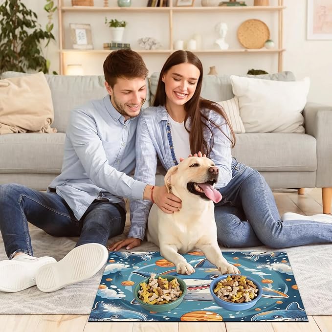 Cute Sharks Dog Food Mat for Floors Absorbent Dog Bowl Mat for Food and Water Dispenser Quick Dry Cat Food Placemat Pet Supplies 16" x 24", Funny Animal