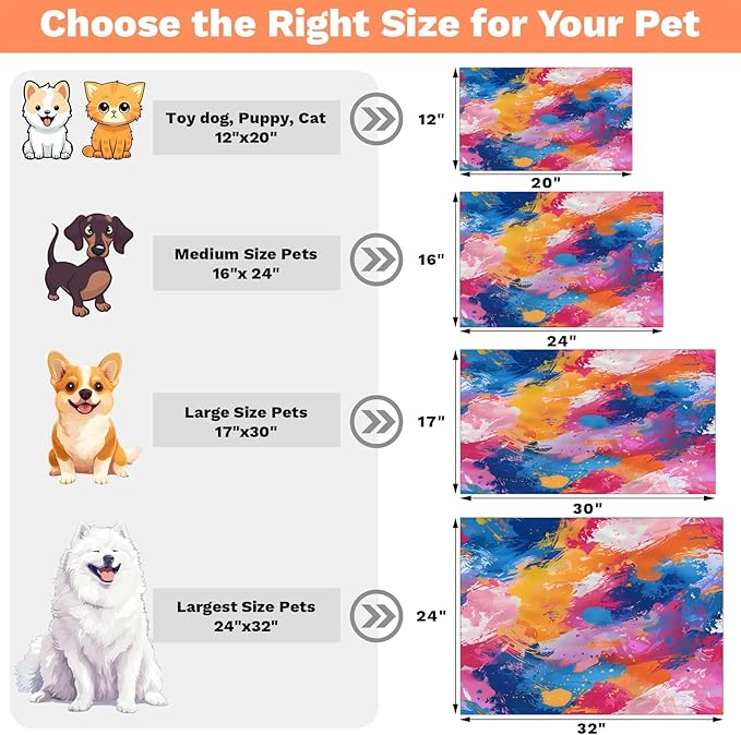 Colorful Graffiti Dog Food Mat for Floors Absorbent Dog Bowl Mat for Food and Water Dispenser Quick Dry Cat Food Placemat Pet Supplies 17" x 30", Watercolor Abstract