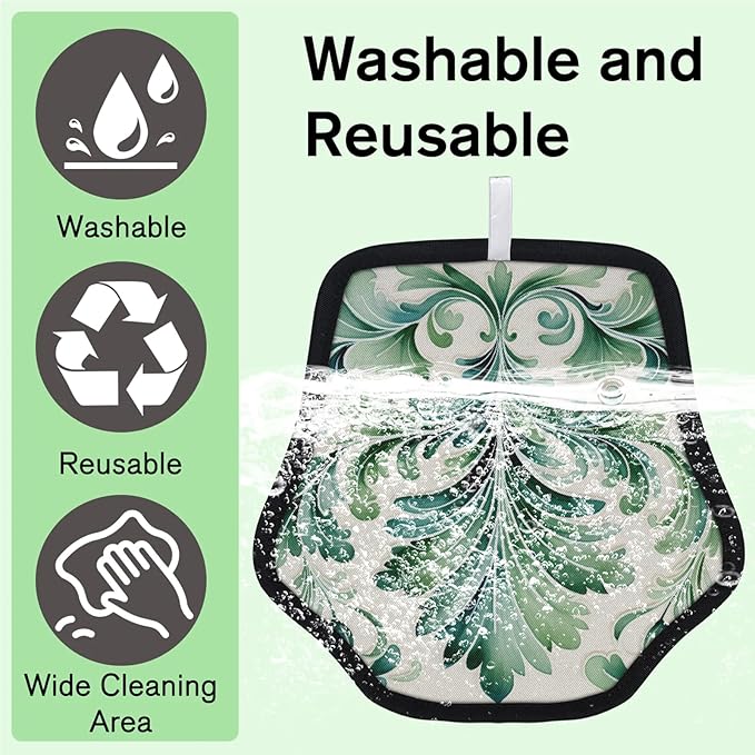 Green Floral Print Electrostatic Pet Hair Removal Glove for Cats & Dogs - Reusable Grooming Mitt for Couch, Carpet, Car Seat & Laundry - Large 9x9 Inch