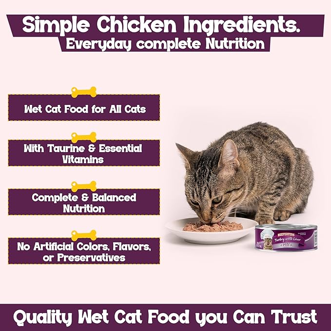 Beefeaters Turkey Liver Pate Wet Cat Food 5.5oz (24-Pack) | Adult Wet Food with Taurine, Premium Catfood Wet Food, No Artificial Additives, Balanced Nutrition | Supports Immune System & Vision