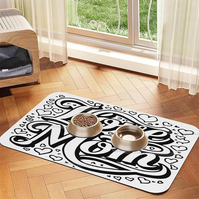 Non Slip Mat for Dog Pet Cat Dog Food Mats Happy Mother's Day Floral Gift for Mom B Water Bowl Mat Quick Dry Absorbent Cat Feeding Mats 18X12In