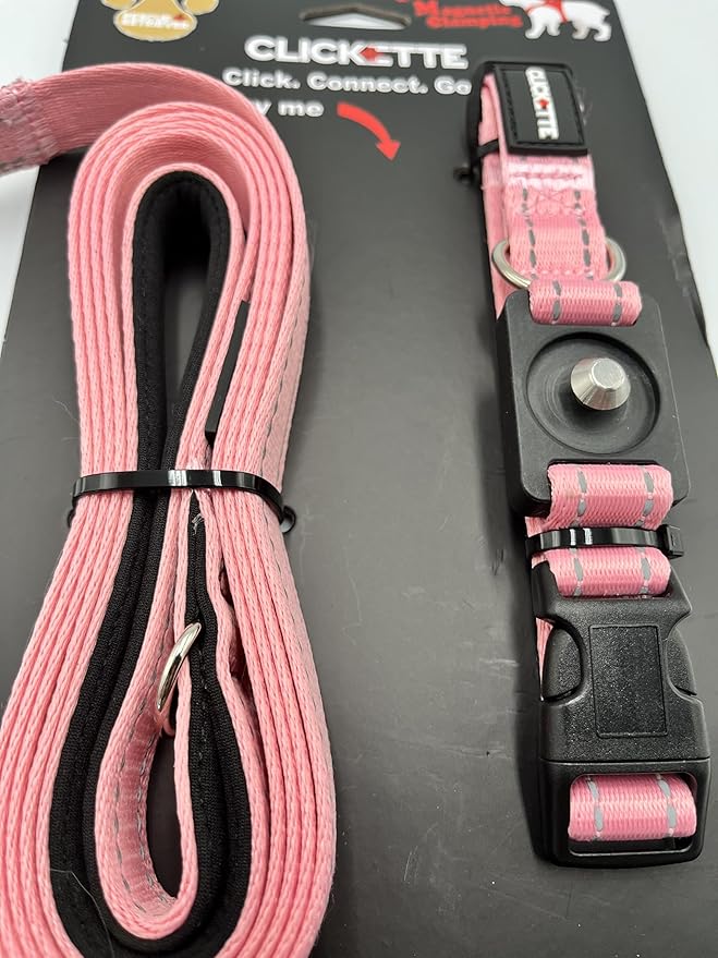 Clickette- Magnetic Quick-Lock Collar & Leash (Pink, Medium)