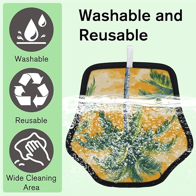 Reusable Pet Hair Removal Glove Palm Tree Themed Magic Brush for Cat & Dog Hair Remover for Car, Sofa, Bedding, Clothes - 9x9 Mitt Washable