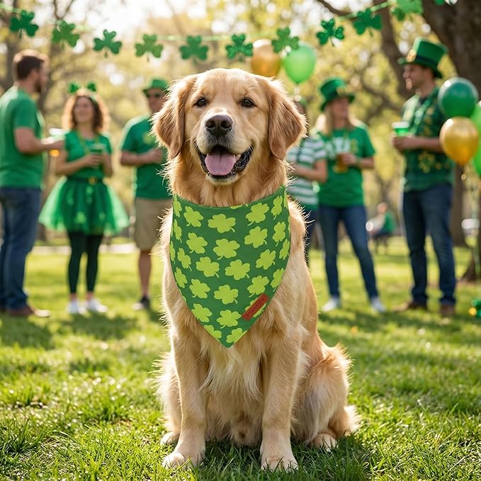 PTDECOR St. Patrick's Day Dog Bandana, Reversible Lucky Pet Scarf, Premium Durable Fabric, Adjustable Green Shamrock Pet Bandanas for Extra Large Dogs (X-Large)