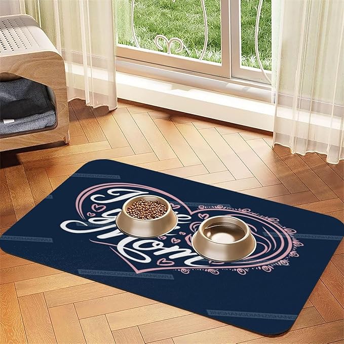 Dog Food Mat for Floors Absorbent Quick Drying Happy Mother's Day Floral Gift for Mom Km Pet Cat Food Mat Easy-to-Clean Pet Feeding Mats Dog Bowl Mats 18X12In