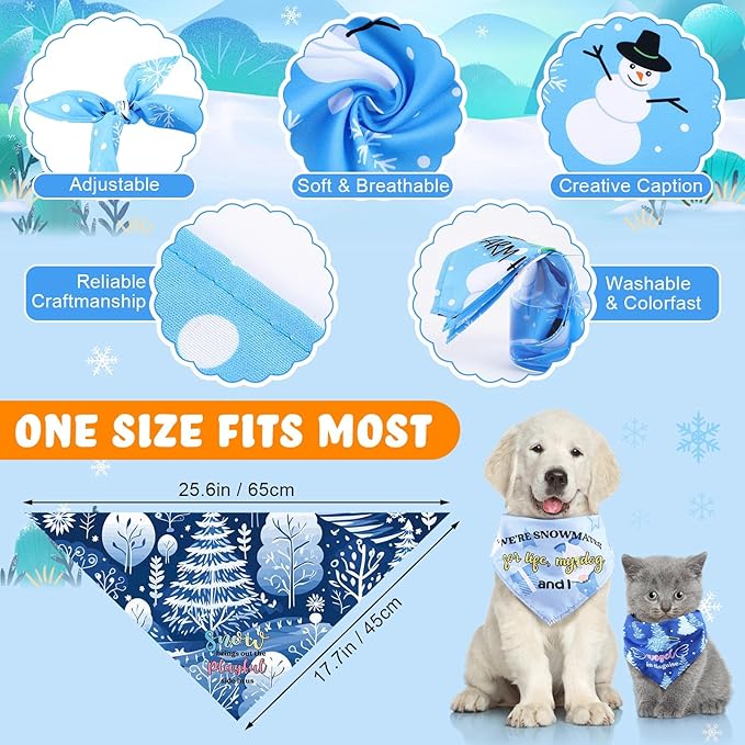 Kacctyen 100 Pcs Winter Dog Bandanas Bulk Snow Dog Adjustable Cute Washable Triangle Kerchief Scarf Bibs for Small to Medium Pet Seasonal Party Costume Accessories