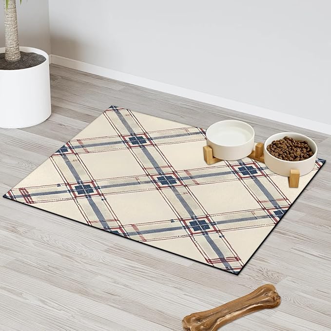 Buffalo Check Dog Food Mat for Floors Absorbent, Quick Dry Water Dispenser Mat for Food, Water, Pet Supplies 17" x 30", Plaid