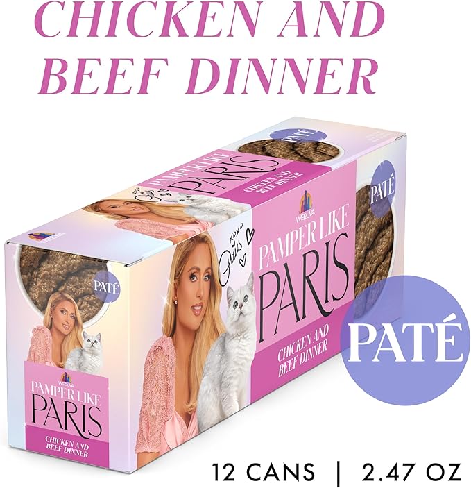 Weruva Paris Hilton Pamper Like Paris Natural Grain Free Wet Cat Food, Chicken and Beef Paté, 2.47oz Can (Pack of 12)