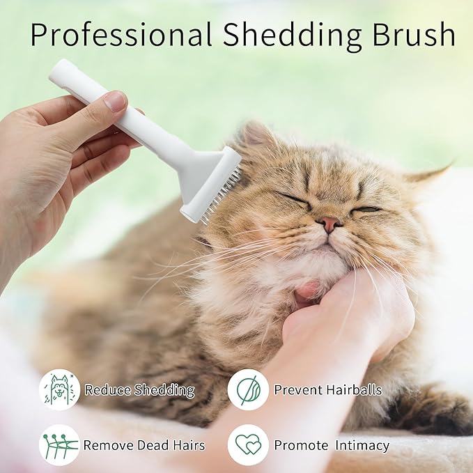 Deshedding Brush for Cats, Pet Grooming Tool for Shedding and Mats Removal, Gentle Cat Brush for Medium to Long Hair Dogs & Cats, White