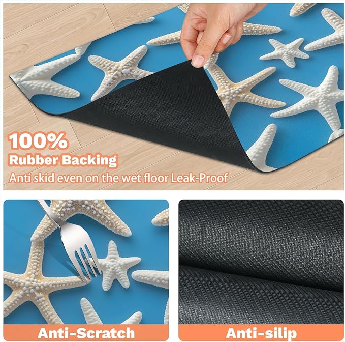 Starfish Dog Food Mat for Floors Absorbent Dog Bowl Mat for Food and Water Dispenser Quick Dry Cat Food Placemat Pet Supplies 24" x 32", Blue Ocean Sea
