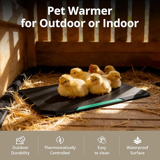 Outdoor Heated Pad for Small Animals, Anti-Bite & Waterproof Cat Heating Pad, Indoor Pet Warmer for Cat Houses/Rabbit Hutches/Chick Brooders in Extreme Weather, 16.5" x 11.8", 35 Watts