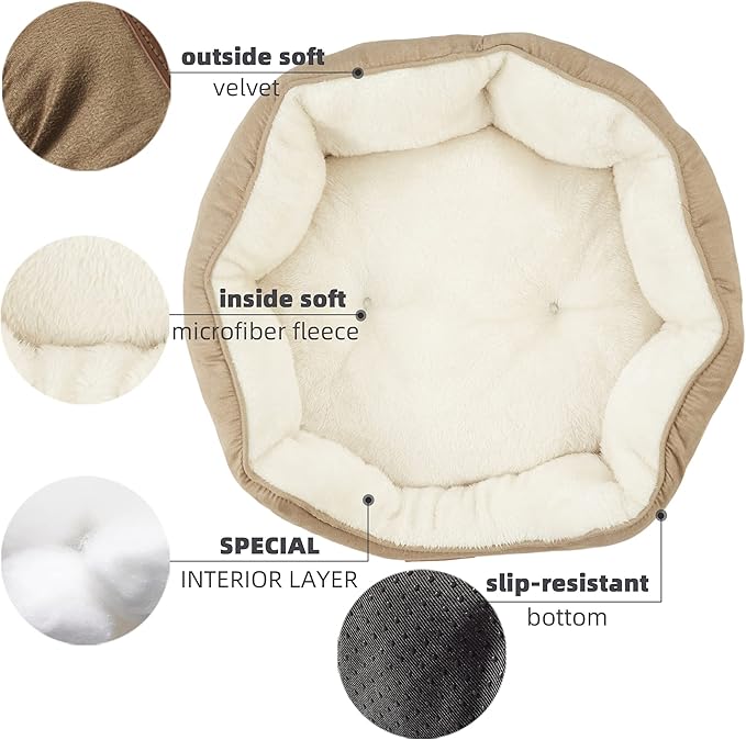 Asvin Medium Dog Bed for Medium Dogs, Large Cat Beds for Indoor Cats, Pet Bed for Puppy and Kitty, Extra Soft & Machine Washable with Anti-Slip & Water-Resistant Oxford Bottom, Light Brown, 25 inches