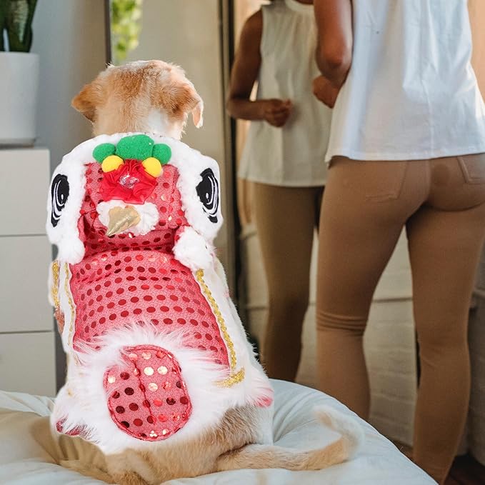 Festive Dog Clothes Lion Dance Costume Red S Puppy New Year Apparel Pet Supplies
