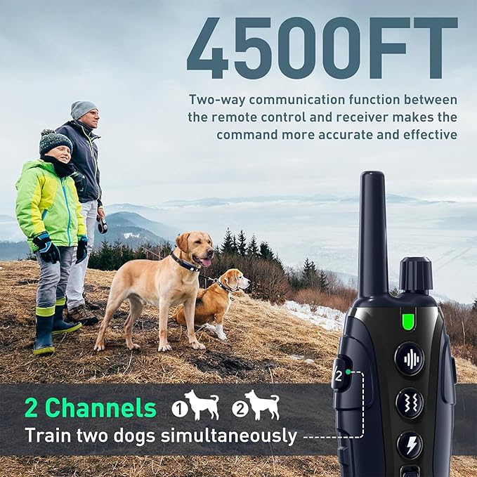 Dog Shock Collar 2 Dogs(15-150lbs) with Flashing Light for Night Walks,4000FT Dog Training Collar Adjustable Pitch Beep(1-8), Vibration(1-16), Safe Shock(1-99), and Keypad Lock