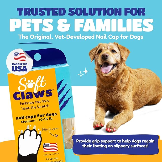 Soft Claws Dog Nail Caps, 40 Medium Nail Caps, Made in USA - Vet Developed, Safe & Non-Toxic Easy to Apply Claw Covers | Protects Furniture & Skin, Black