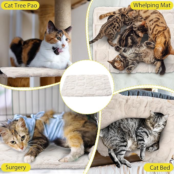 3 Pack Self Warming Cat Bed Mat Self Heating Dog Pad Reflects Body Warm Thermal Pet Pad Washable Non Slip Crate Kennel Bed Mat for Indoor Outdoor, 20 x 15 Inch(Cream)