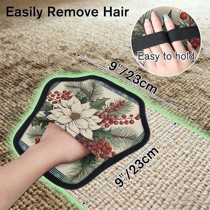 Leaf Berry Theme Electrostatic Pet Hair Removal Glove for Cats & Dogs - Reusable Grooming Mitt for Couch, Carpet, Car Seat & Laundry - Large 9x9 Inch