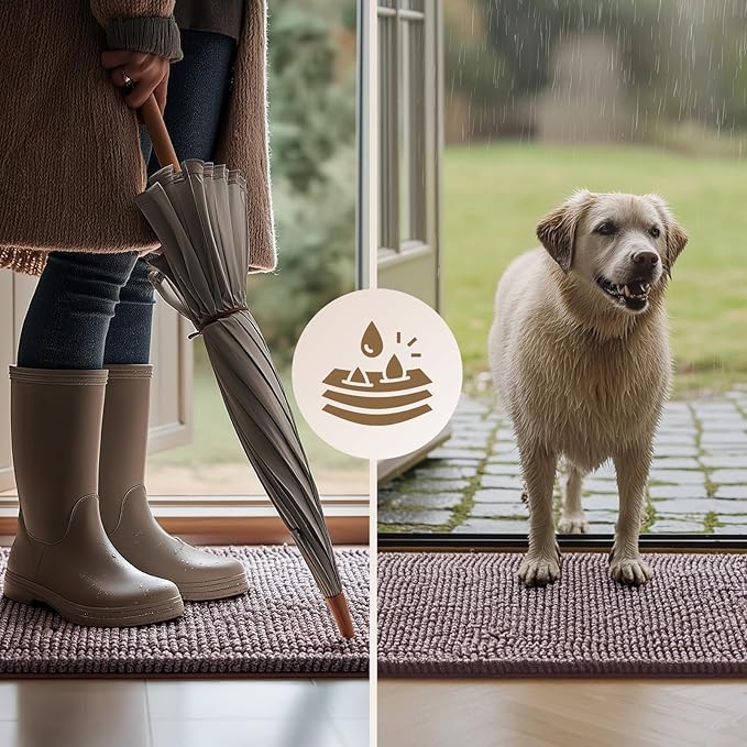 EHEYCIGA Super Absorbent Dog Door Mat for Muddy Paws 30x20 Inch Indoor, Front Doormat Outside Entrance, Quick Dry Chenille Washable Dog Crate Bed, Non-Slip Pet Rug Mud Mat Outdoor Entryway, Brown