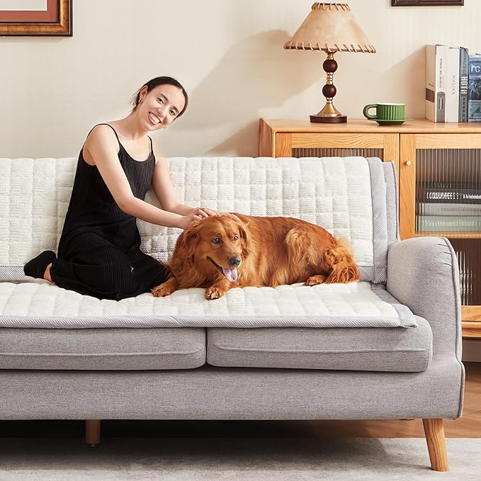 Couch Cover for Dogs Washable,Anti-Slip Back Cat Mat Pet Pad Blanket for Furniture Protector,Fuzzy Pet Sofa Cover for 3 Cushion Couch Sofa Pets Friendly (Ivory, 1pc/27.6"x82.7"/Seat Cover)