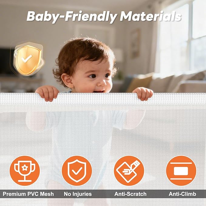 Retractable Baby Gates for Doorways, Mesh Dog Gate for Stairs, Pet Gate Indoor, Extends to 55" Wide 33" Tall, Safety Toddlers Gates for Hallways, Indoor & Outdoor Use, White