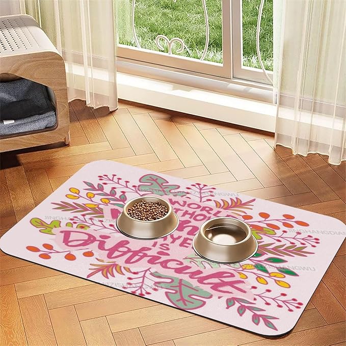 Dog Food Mat Dog Mat for Food and Water 18X12In Happy Mother's Day Floral Gift Mom Bc No Stains Cat Pet Feeding Mats Water Bowl for Messy Drinkers