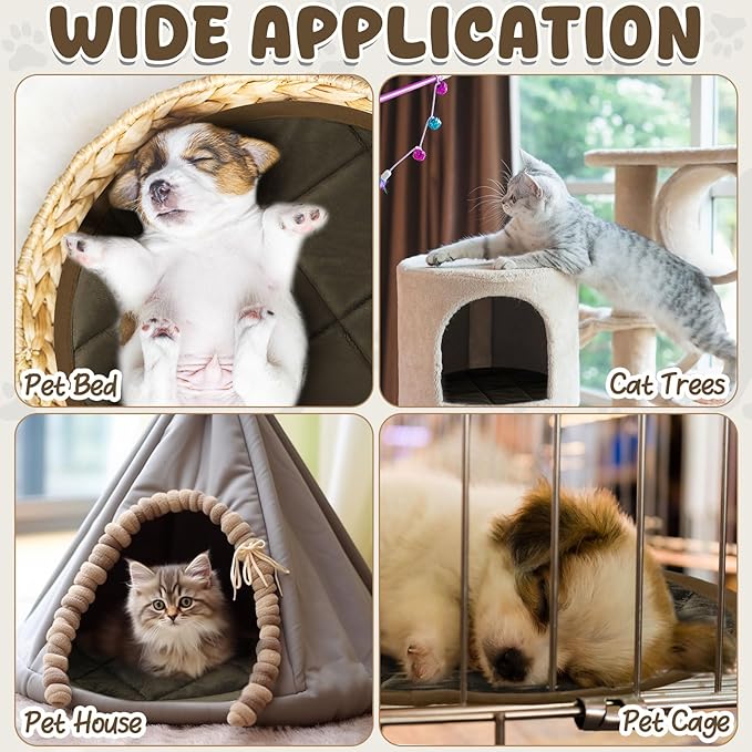 2 Pcs Self Warming Cat Mat Round Self Heating Pad Bed Reversible Machine Washable Heated Bed Anti Slip Warming Pad Pet Mat for Cat Crate Indoor Outdoor(Coffee,16 Inch)