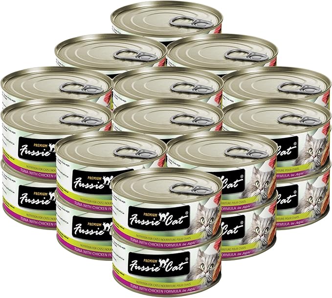 Fussie Cat Premium Tuna with Chicken in Aspic Grain-Free Wet Cat Food - 2.82oz Cans - Case of 24 Cans (Tuna with Chicken in Aspic), (Pack of 48)