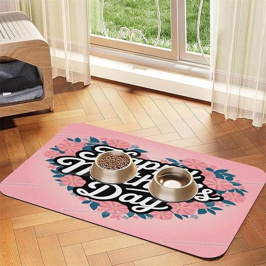 Dog Food Mat Dog Mat for Food and Water 24x16In Happy Mother's Day Floral Gift for Mom Gh No Stains Cat Pet Feeding Mats Water Bowl Messy Drinkers