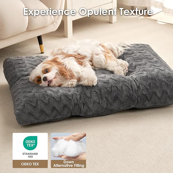 EHEYCIGA Washable Large Dog Bed for Crate 35x23 Inch, Reversible Kennel Pad for Dogs Weight Up to 45 lbs, Plush and Comfy Pet Sleeping Mat, Charcoal