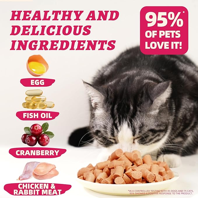 Wellix Rabbit & Cranberry Freeze Dried Raw Topper for Dogs & Cats - Freeze Dried Dog & Cat Treats for Indoor Cats - Hypoallergenic Protein, Cat UTI, Taurine for Dogs, Grain Free