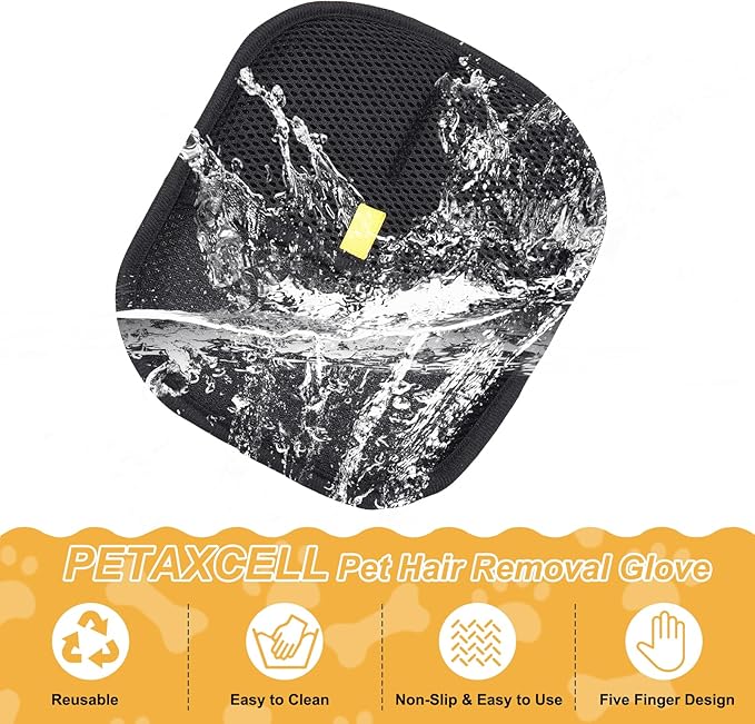 Pet Hair Removal Gloves, Reusable Electrostatic Pet Gloves for Cats Dogs Grooming, (2Pcs & Black), Intended for Clothing/Couch/Carpet/Car Seat