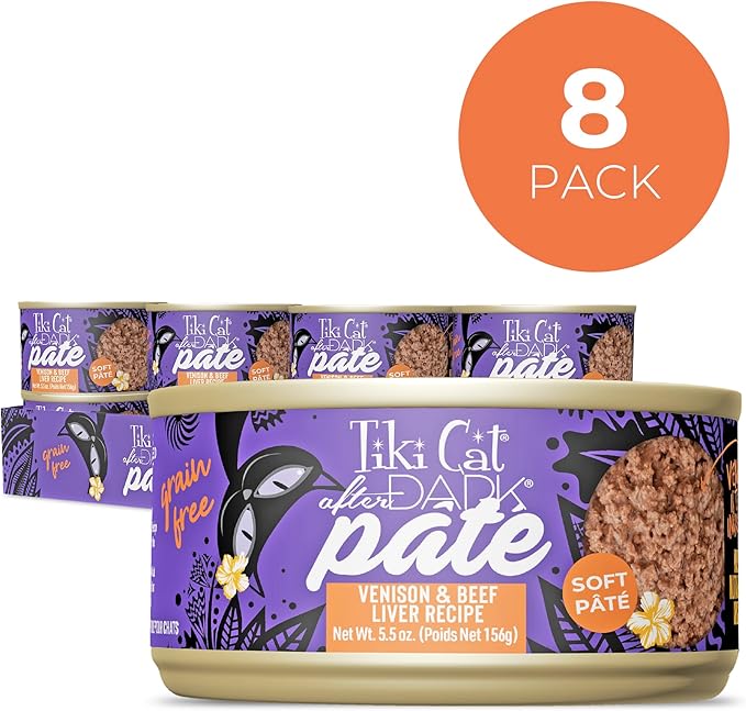 Tiki Cat After Dark Soft Pate Wet Cat Food, Venison & Beef Liver Recipe, 5.5 oz. Can (8 Count)