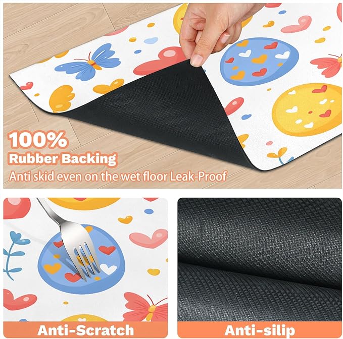 Easter Egg Dog Food Mat for Floors Absorbent Dog Bowl Mat for Food and Water Dispenser Quick Dry Cat Food Placemat Pet Supplies 16" x 24", Colorful Butterfly