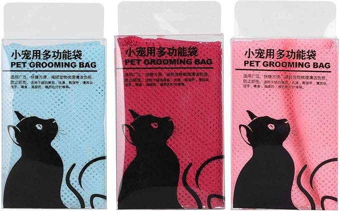 ZJchao Cat Bathing Bag, Breathable Cat Grooming Washer Mesh Bag Dog Hanger for Nail Trimming Grooming Bathing Polyester Soft Washing for Trimming Nail Cut (Blue + Rose red + Pink)