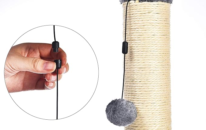 Amazon Basics Cat Scratching Post for Indoor Cats & Kittens, Medium (31.5"H), Cat Furniture with Dangling Ball Toy, Grey