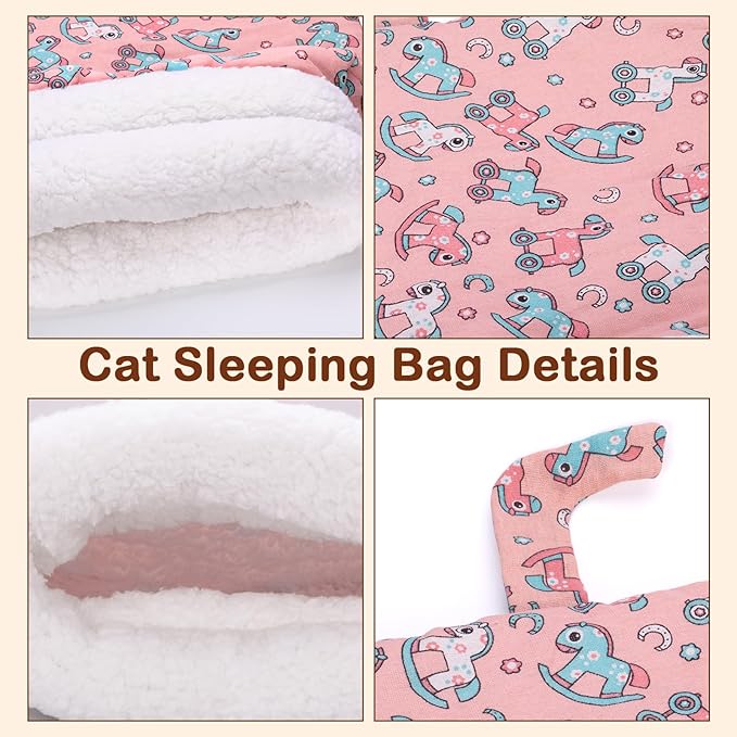 Cozy Cat Sleeping Bag, Cat Sleeping Bag for Indoor Cats, 360°Warm Cat Nap Sleeping Bag, Soft Plush Cat Sack Bed, Large Sleeping Bag for Cats up to 7.5Kg/16Lbs-Pink