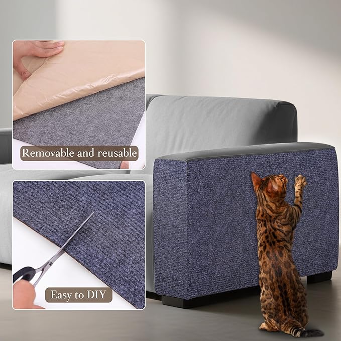 15.7'' x 23.6'' Cat Scratch Furniture Protector Cat Wall Scratcher Mat AdhesiveTrimmable Cloth Couch Anti-Scratch Cover DIY Climb Couch Protector from Claws, Replacement Pads，Grey